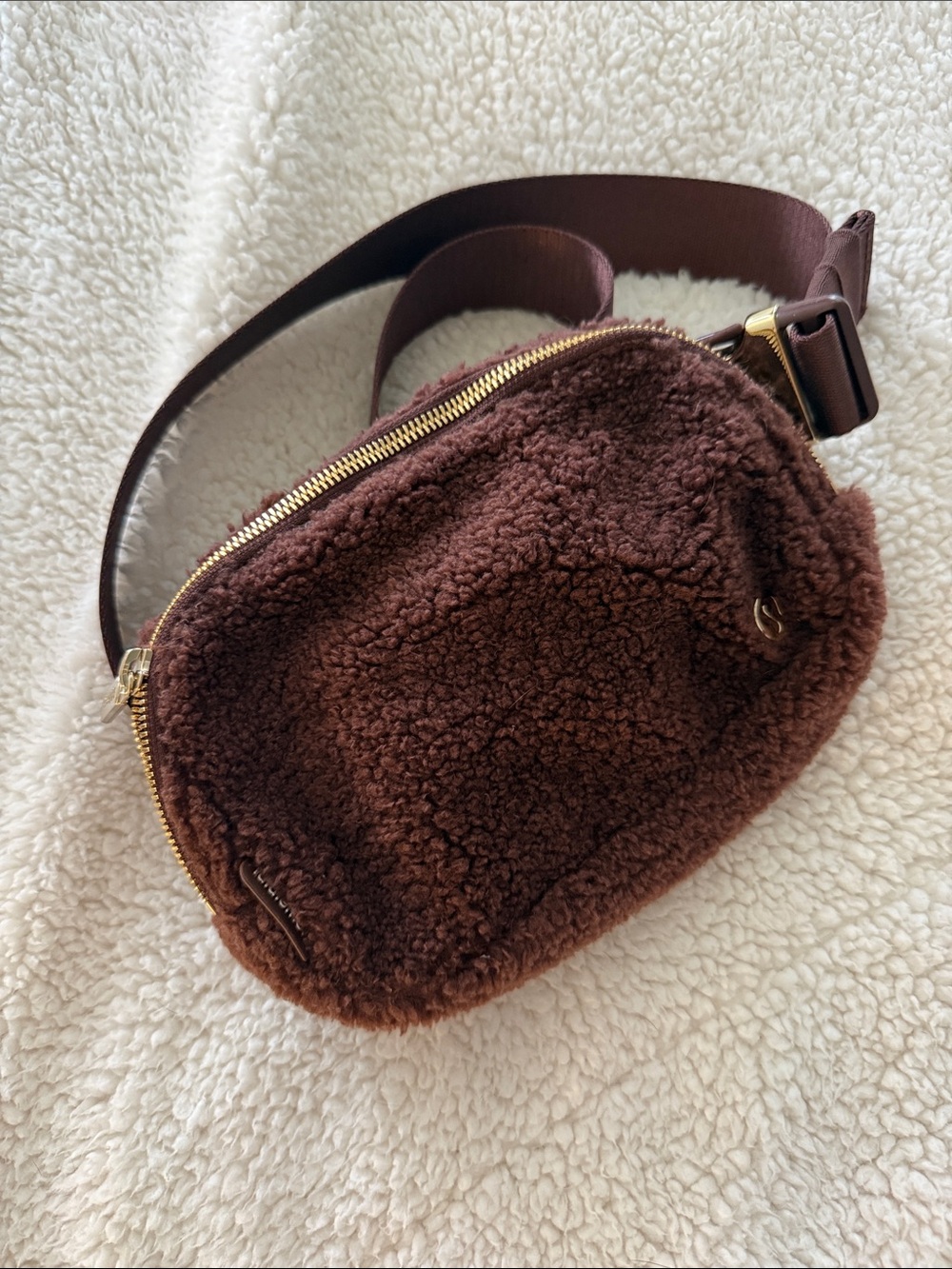 lululemon athletica Brown Sherpa Crossbody Bag with Gold Hardware
